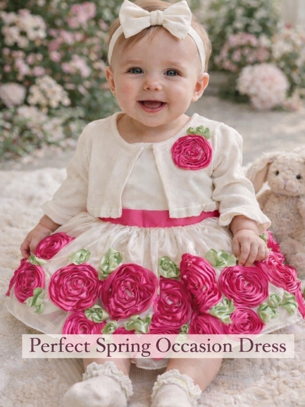 American Princess 2 Piece Ivory Pink Rosette Party Dress Set 3M Baby Girl NWT